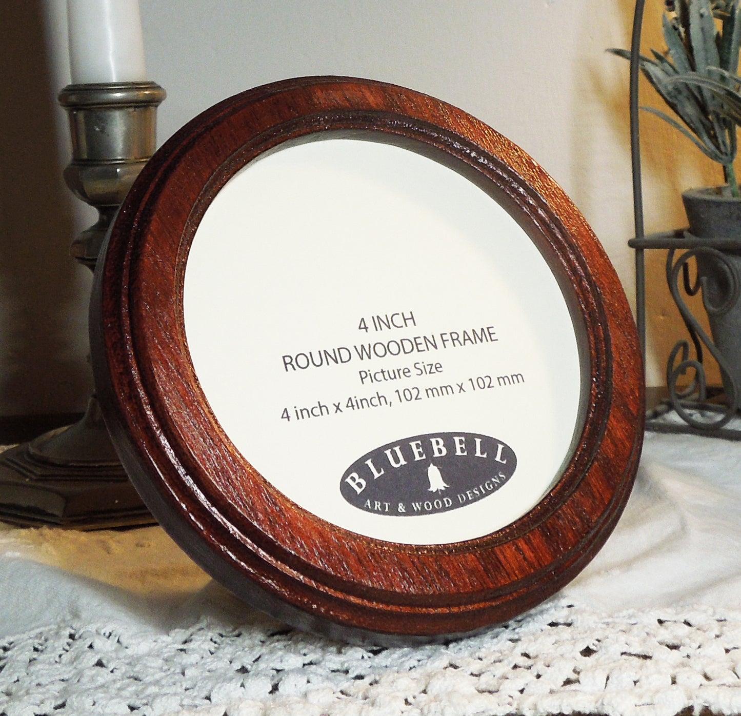 Mahogany 4" x 4" Round Roman Edged Handmade Wooden Photo Picture Frame