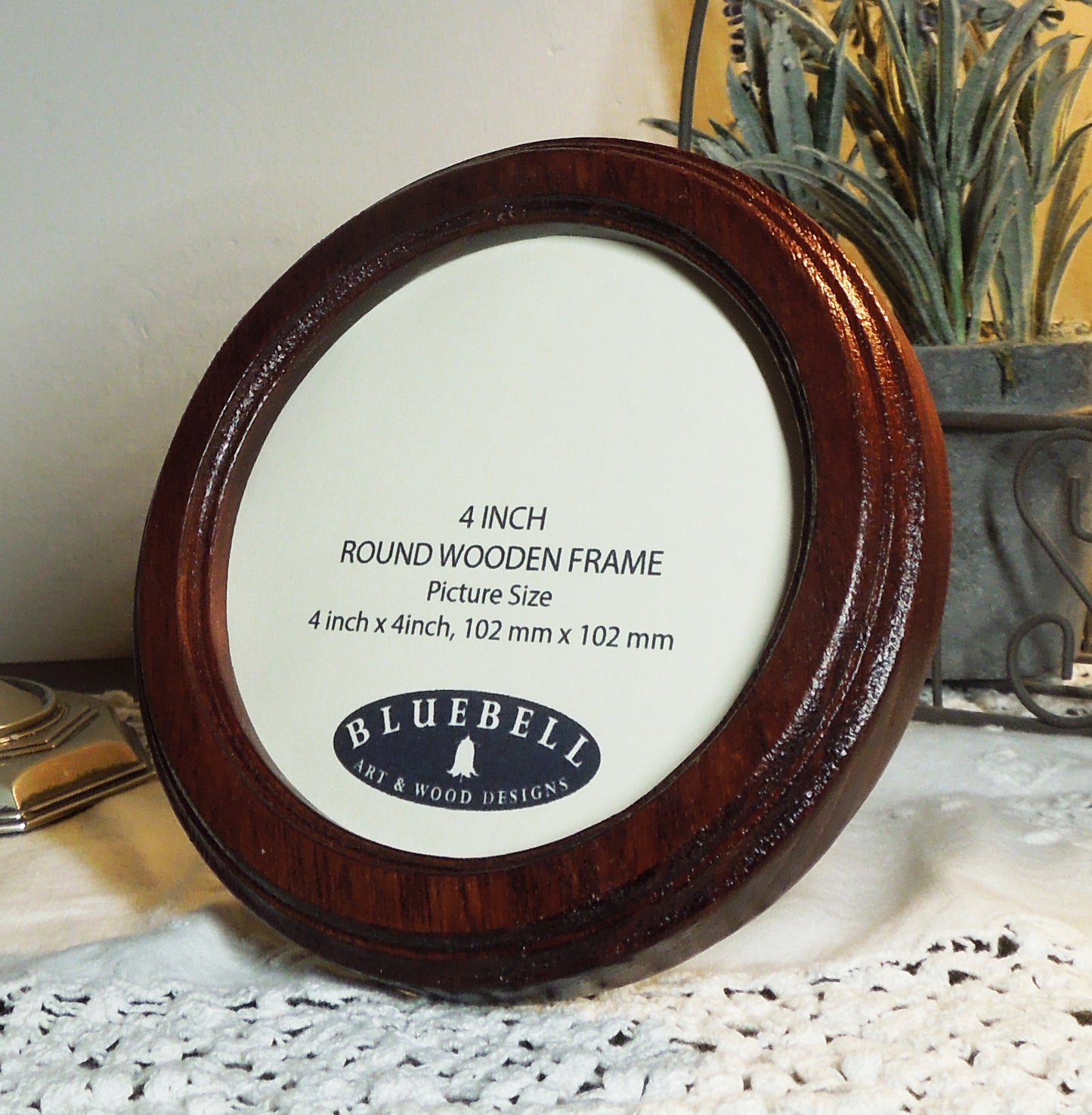 Mahogany 4" x 4" Round Roman Edged Handmade Wooden Photo Picture Frame