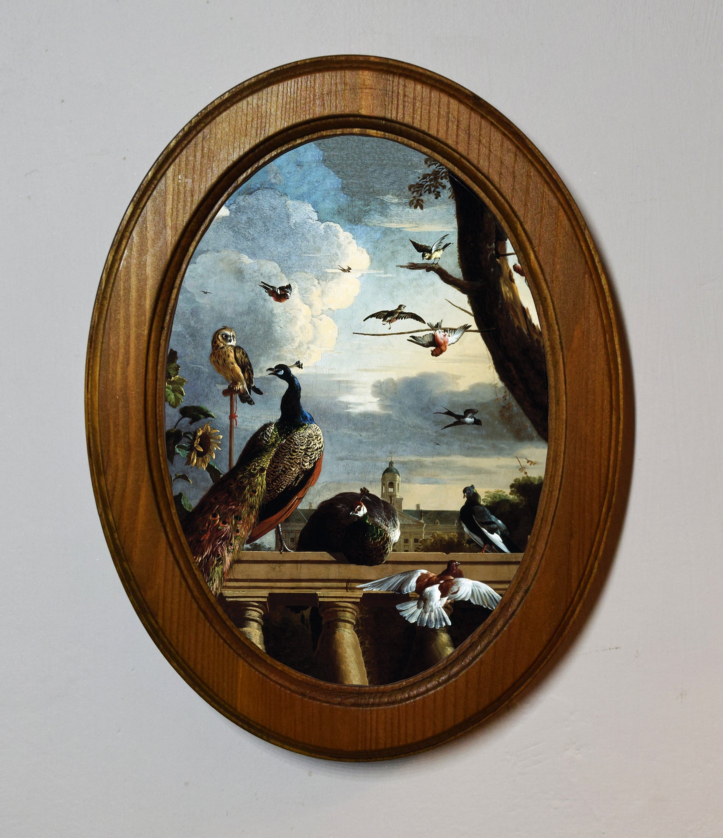 Melchior de Hondecoeter Birds around a Balustrade 4" x 6" Oval Wooden Framed Classic Art Print