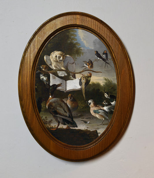 Melchior de Hondecoeter Vogelkonzert 4" x 6" Oval Wooden Framed Classic Art Print