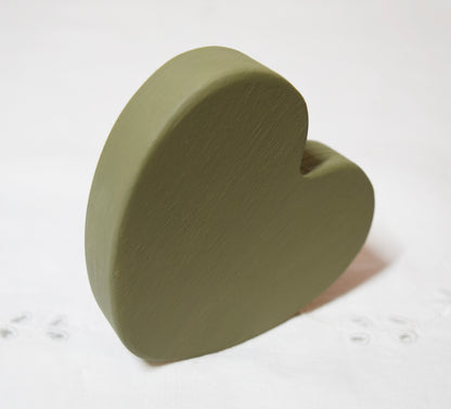 Olive Green Wooden Love Heart Shelf Sitter Ornament 3"x3", 2"x2"