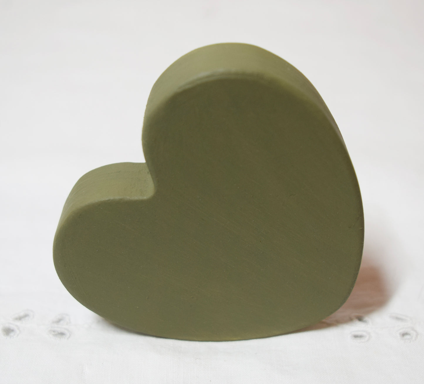 Olive Green Wooden Love Heart Shelf Sitter Ornament 3"x3", 2"x2"