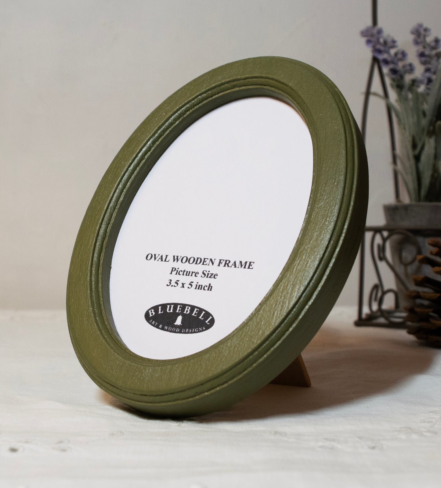 Olive Green 3.5" x 5" Oval Handmade Wooden Photo Picture Frame