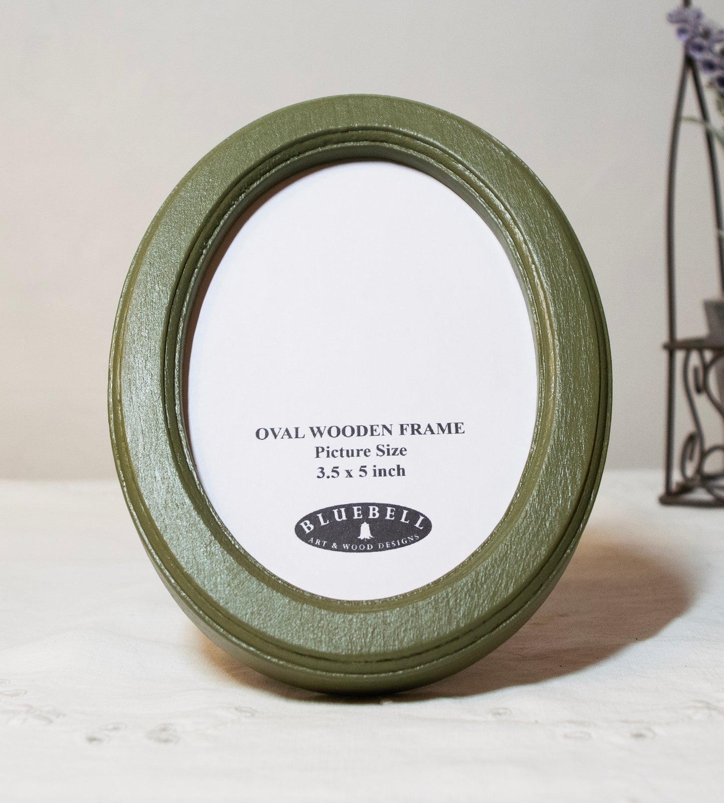 Olive Green 3.5" x 5" Oval Handmade Wooden Photo Picture Frame