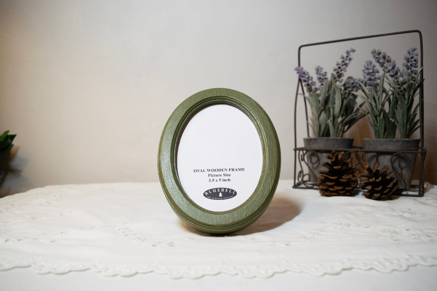 Olive Green 3.5" x 5" Oval Handmade Wooden Photo Picture Frame