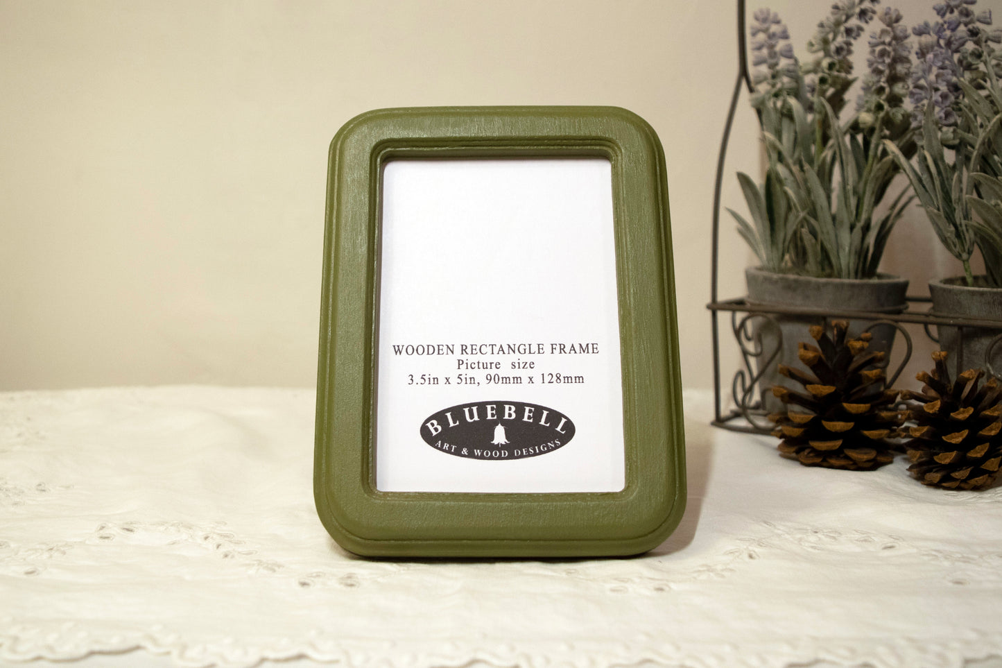 Olive Green 3.5" x 5" Rectangle Roman Edged Handmade Wooden Photo Picture Frame