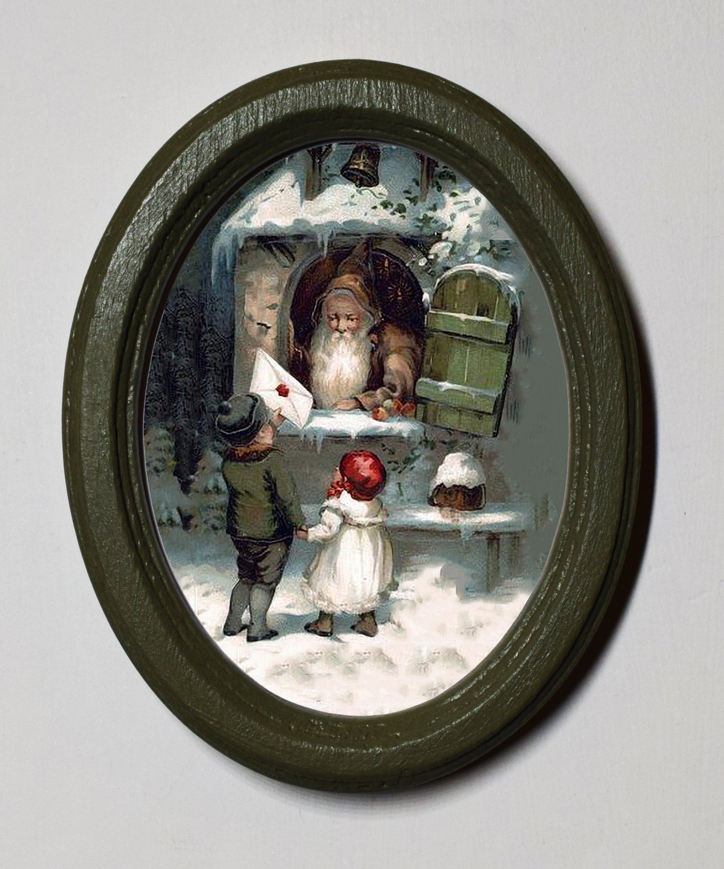 Santa's Shop Christmas 3" x 4" Oval Wooden Framed Print