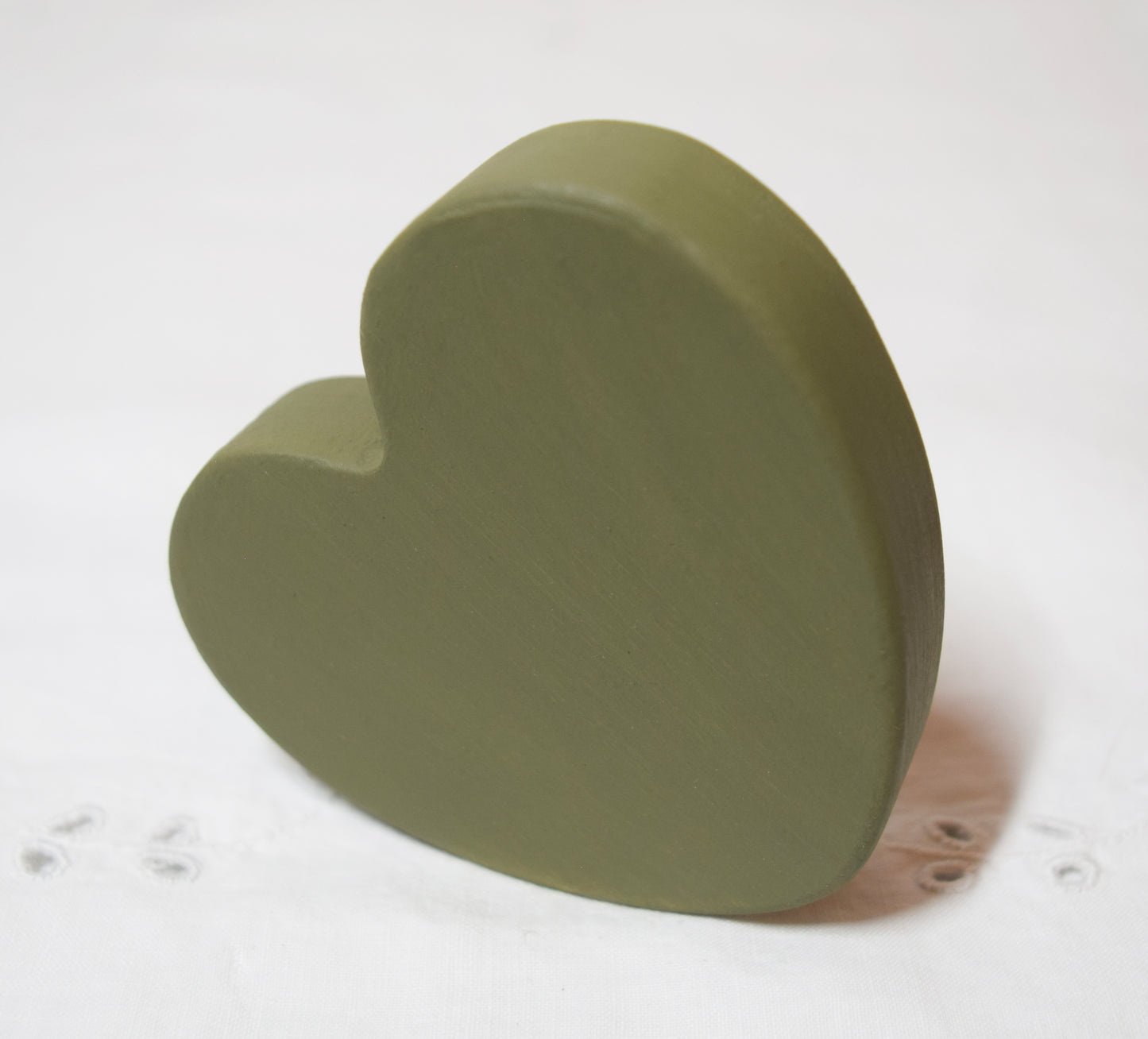 Olive Green Wooden Love Heart Shelf Sitter Ornament 3"x3", 2"x2"