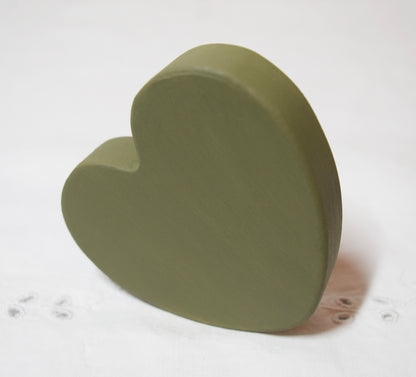 Olive Green Wooden Love Heart Shelf Sitter Ornament 3"x3", 2"x2"