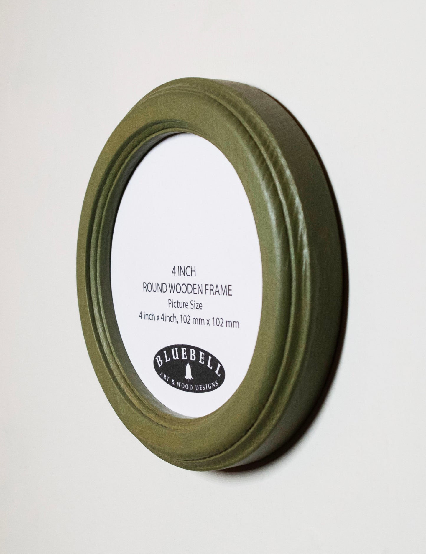 Olive Green 4" x 4" Round Roman Edged Handmade Wooden Photo Picture Frame