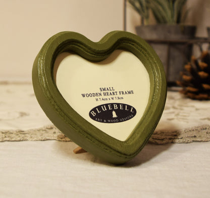 Olive Green Heart Shaped Wooden Photo Frame 4"x4", 3"x3"