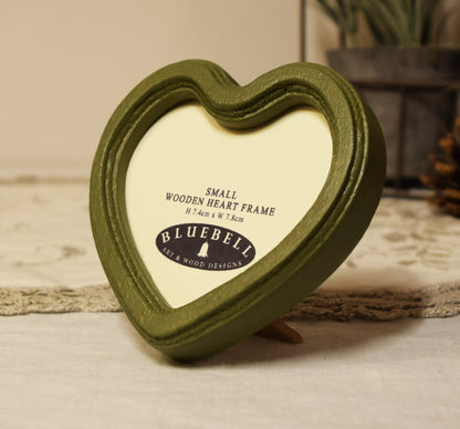 Olive Green Heart Shaped Wooden Photo Frame 4"x4", 3"x3"