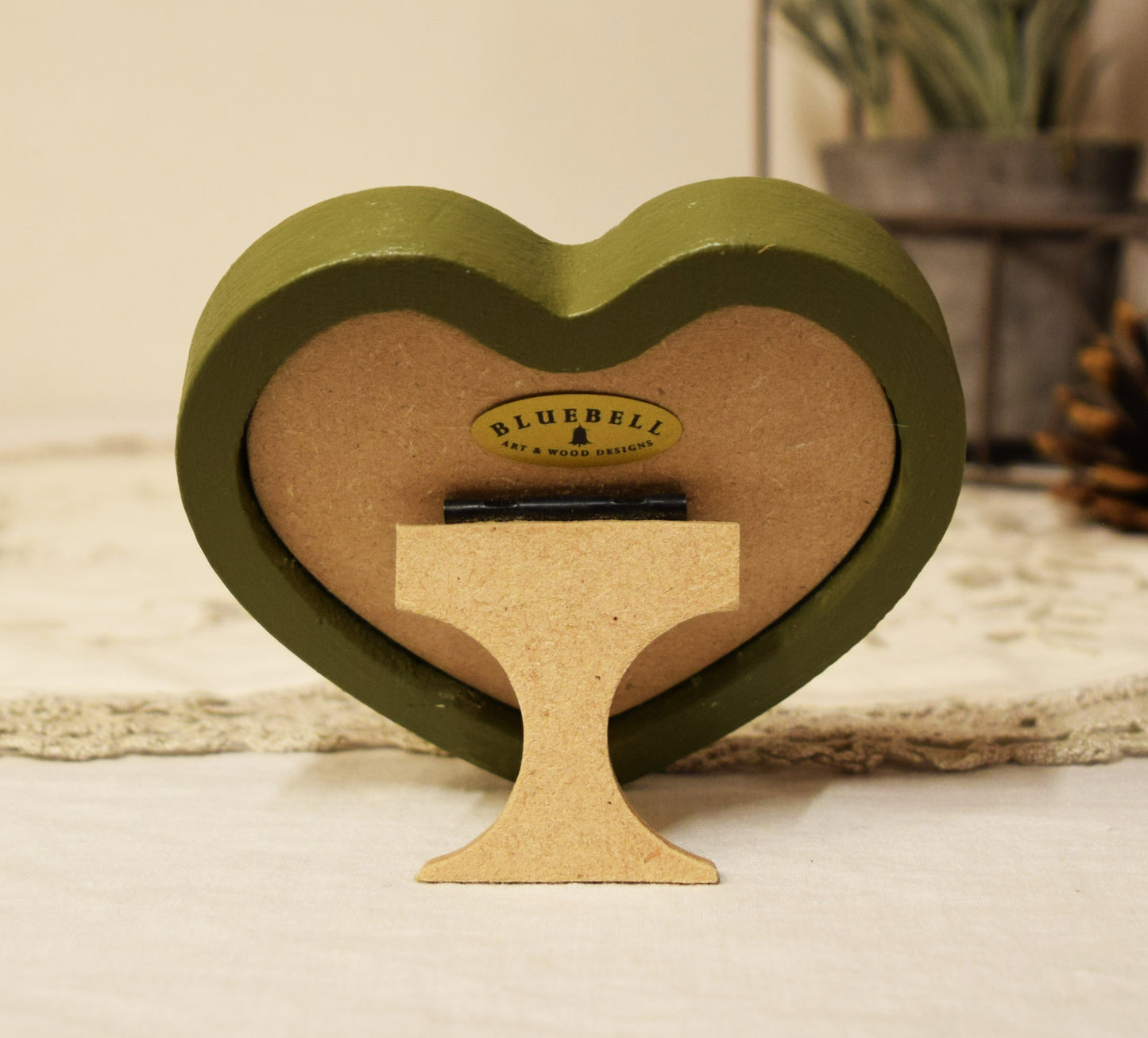 Olive Green 3" x 3" Heart Handmade Wooden Photo Picture Frame