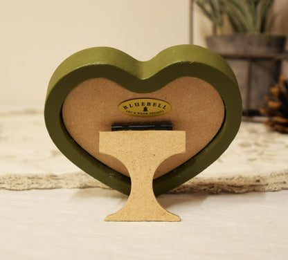 Olive Green Heart Shaped Wooden Photo Frame 4"x4", 3"x3"