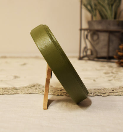 Olive Green Heart Shaped Wooden Photo Frame 4"x4", 3"x3"