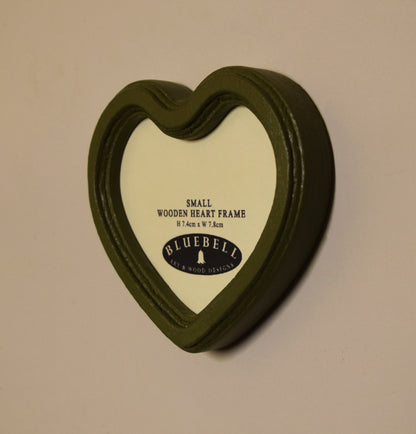 Olive Green Heart Shaped Wooden Photo Frame 4"x4", 3"x3"