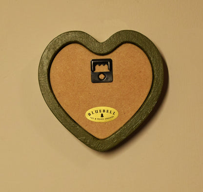 Olive Green Heart Shaped Wooden Photo Frame 4"x4", 3"x3"