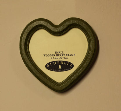 Olive Green Heart Shaped Wooden Photo Frame 4"x4", 3"x3"