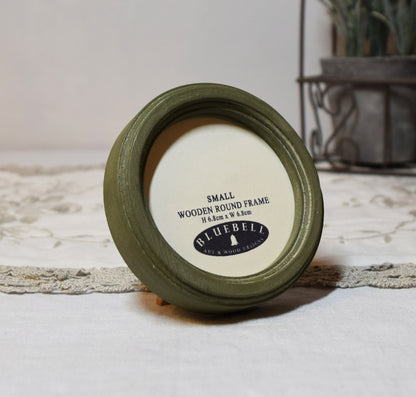 Olive Green Round Shaped Wooden Photo Frame 8”x8”, 7”x7”, 6"x6", 5"x5", 4"x4", 3"x3", 2.5"x2.5"