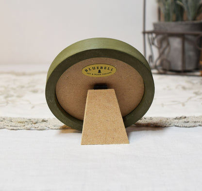 Olive Green Round Shaped Wooden Photo Frame 8”x8”, 7”x7”, 6"x6", 5"x5", 4"x4", 3"x3", 2.5"x2.5"