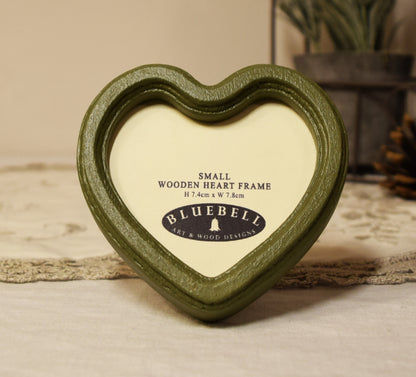 Olive Green Heart Shaped Wooden Photo Frame 4"x4", 3"x3"