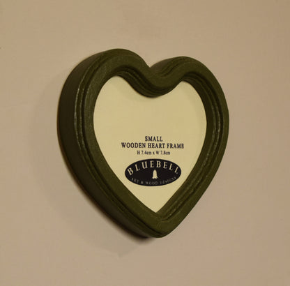 Olive Green Heart Shaped Wooden Photo Frame 4"x4", 3"x3"