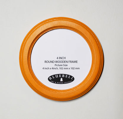 Orange Round Shaped Wooden Photo Frame 8”x8”, 7”x7”, 6"x6", 5"x5", 4"x4", 3"x3", 2.5"x2.5"