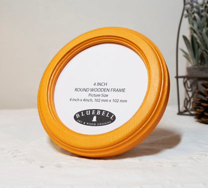 Orange Round Shaped Wooden Photo Frame 8”x8”, 7”x7”, 6"x6", 5"x5", 4"x4", 3"x3", 2.5"x2.5"
