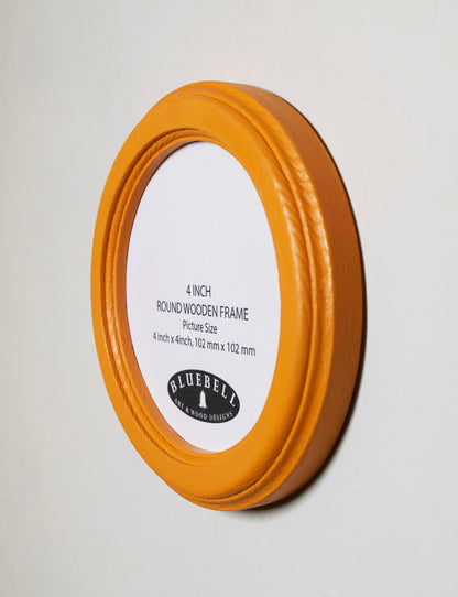 Orange Round Shaped Wooden Photo Frame 8”x8”, 7”x7”, 6"x6", 5"x5", 4"x4", 3"x3", 2.5"x2.5"