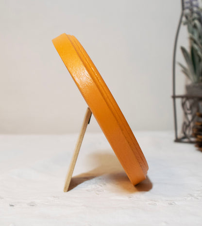 Orange Round Shaped Wooden Photo Frame 8”x8”, 7”x7”, 6"x6", 5"x5", 4"x4", 3"x3", 2.5"x2.5"