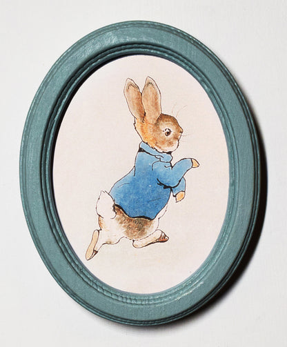 Peter Rabbit Beatrix Potter Duck Egg Oval Wooden Framed Print 3"x4"
