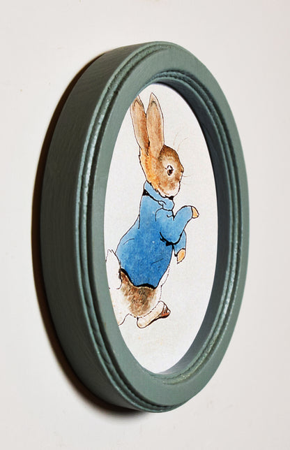 Peter Rabbit Beatrix Potter Duck Egg Oval Wooden Framed Print 3"x4"