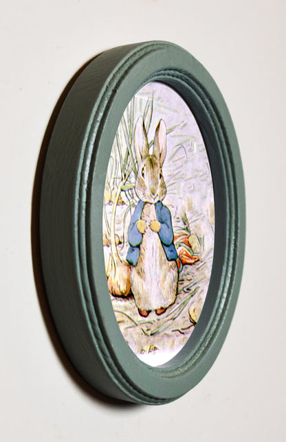 Peter Rabbit In Onion Patch Beatrix Potter Duck Egg Oval Wooden Framed Print 3"x4"