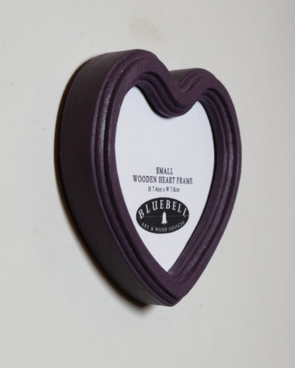 Purple Heart Shaped Wooden Photo Frame 4"x4", 3"x3"