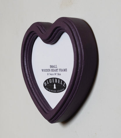 Purple Heart Shaped Wooden Photo Frame 4"x4", 3"x3"