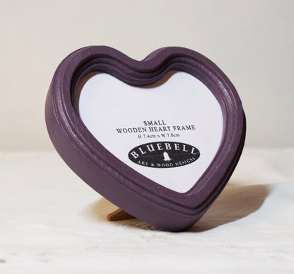 Purple Heart Shaped Wooden Photo Frame 4"x4", 3"x3"