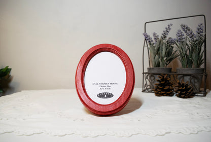 Red Oval Wooden Photo Frame A3 / 12"x16.5", A4 / 8"x12", A5 / 6"x 8", 11"x14", 5"x7", 4"x6", 3.5"x5", 3"x4", 2.5"x3.5", 2"x3"