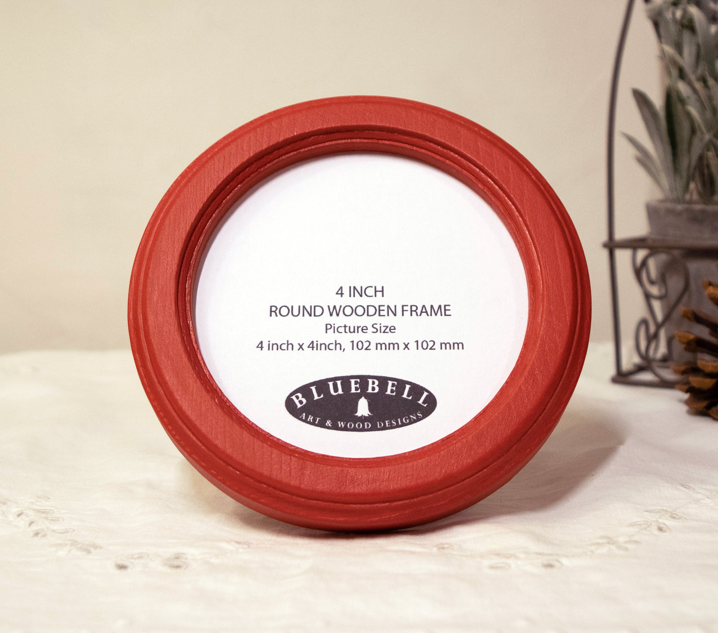 Red 4" x 4" Round Roman Edged Handmade Wooden Photo Picture Frame