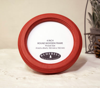 Red Round Shaped Wooden Photo Frame 8”x8”, 7”x7”, 6"x6", 5"x5", 4"x4", 3"x3", 2.5"x2.5"