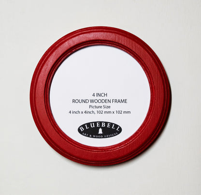 Red Round Shaped Wooden Photo Frame 8”x8”, 7”x7”, 6"x6", 5"x5", 4"x4", 3"x3", 2.5"x2.5"