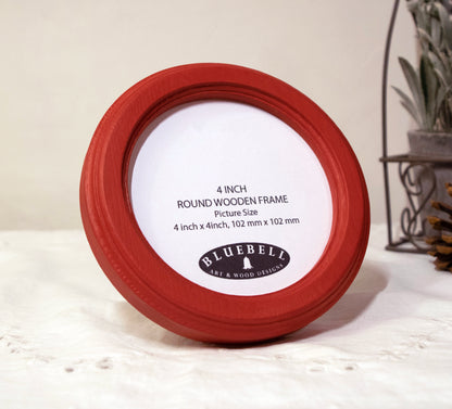Red Round Shaped Wooden Photo Frame 8”x8”, 7”x7”, 6"x6", 5"x5", 4"x4", 3"x3", 2.5"x2.5"