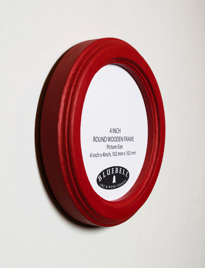 Red Round Shaped Wooden Photo Frame 8”x8”, 7”x7”, 6"x6", 5"x5", 4"x4", 3"x3", 2.5"x2.5"