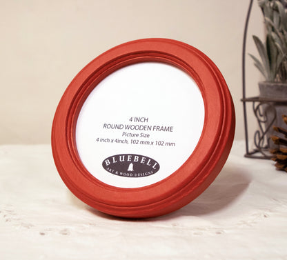 Red Round Shaped Wooden Photo Frame 8”x8”, 7”x7”, 6"x6", 5"x5", 4"x4", 3"x3", 2.5"x2.5"