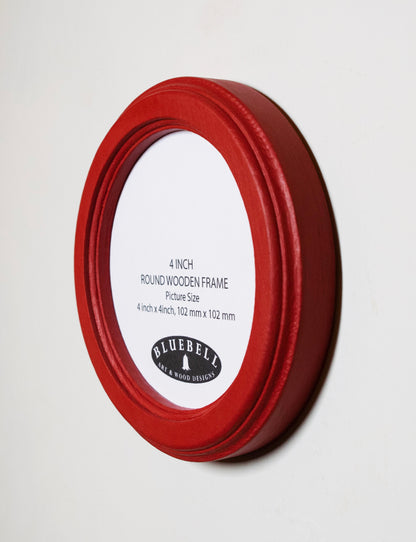 Red Round Shaped Wooden Photo Frame 8”x8”, 7”x7”, 6"x6", 5"x5", 4"x4", 3"x3", 2.5"x2.5"