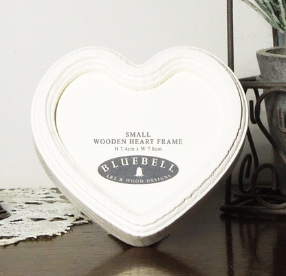 White Heart Shaped Wooden Photo Frame 4"x4", 3"x3"