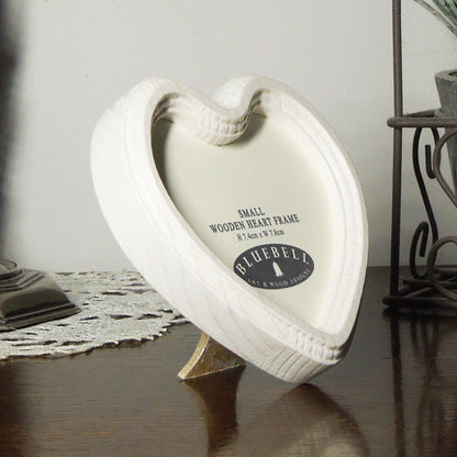 White Heart Shaped Wooden Photo Frame 4"x4", 3"x3"
