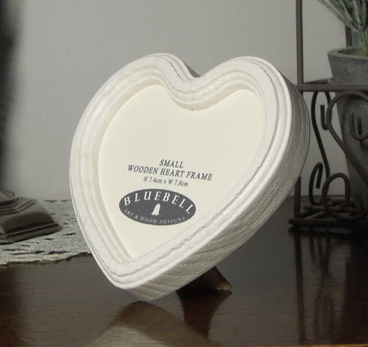 White Heart Shaped Wooden Photo Frame 4"x4", 3"x3"