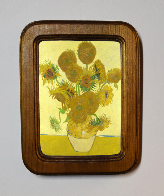 Sunflowers Vincent van Gogh 1888 4" x 6" Rectangle Roman Edged Wooden Framed Classic Art Print