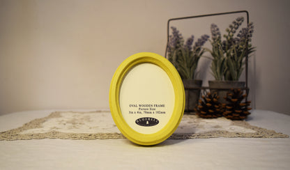 Yellow Oval Wooden Photo Frame A3 / 12"x16.5", A4 / 8"x12", A5 / 6"x 8", 11"x14", 5"x7", 4"x6", 3.5"x5", 3"x4", 2.5"x3.5", 2"x3"