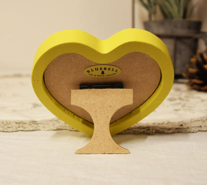 Yellow Heart Shaped Wooden Photo Frame 4"x4", 3"x3"